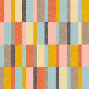 Stitched Rectangles and Bars Quilt in Spring Palette