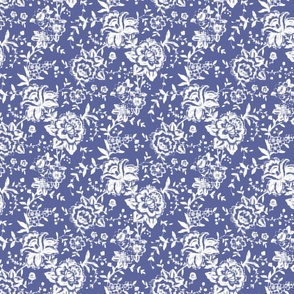 Chintz CHANDRA floral ikat boho blue neg  toile