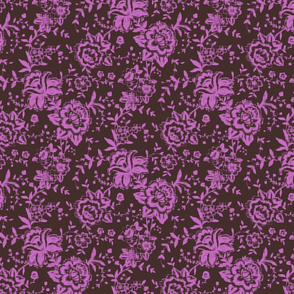 Chintz CHANDRA floral ikat purple marron  toile