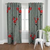  art nouveau gray scallops + red poppies large scale