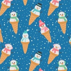 Snowman Snow Cones Ice Cream Winter On Blue