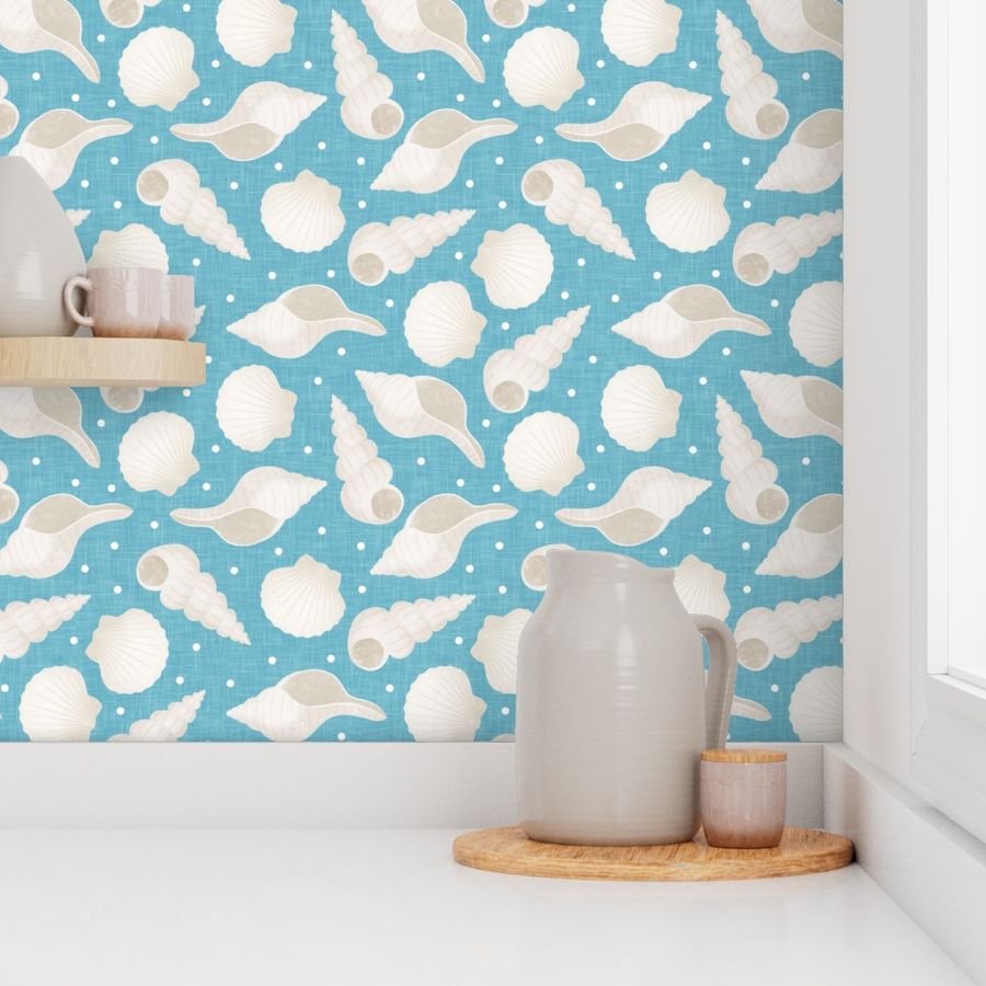 Seashells - beach blue - beach summer fabric - LAD21