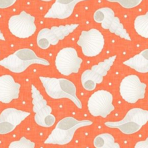 Seashells - orange - beach summer fabric - LAD21