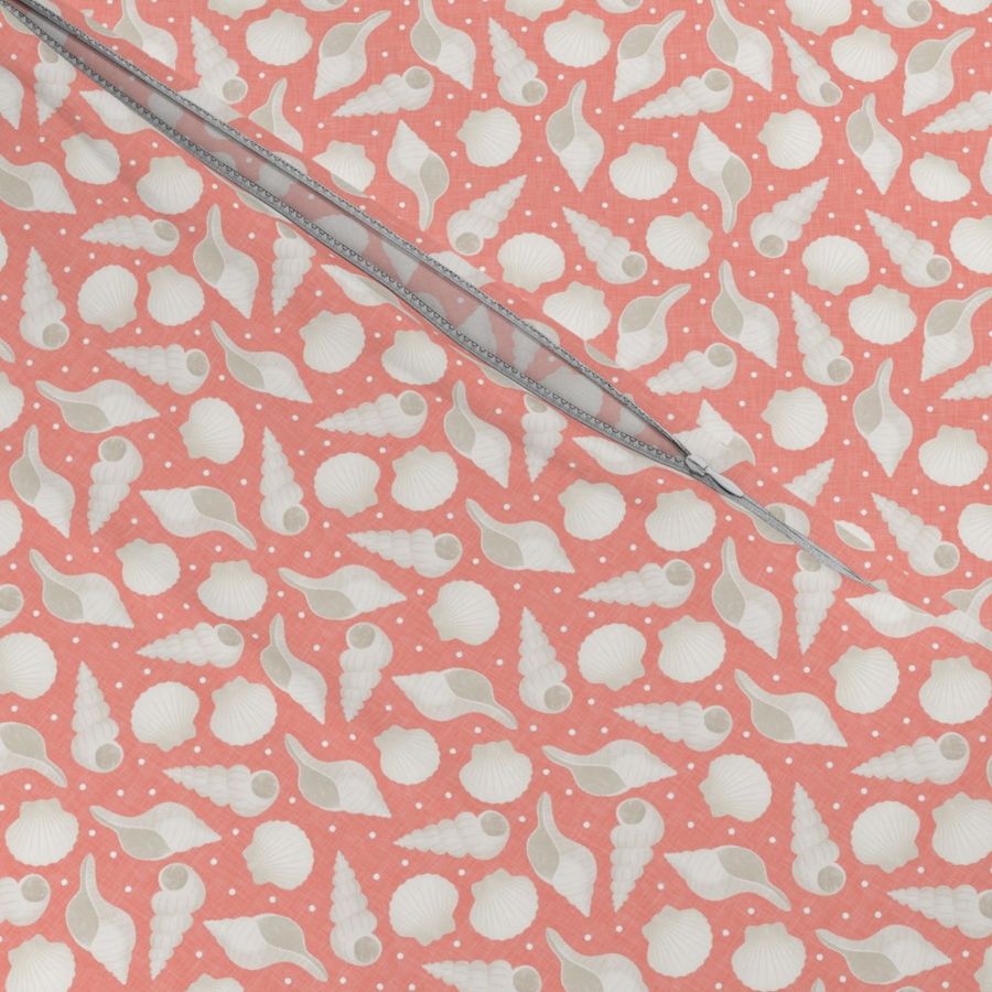 (small scale) Seashells - coral - beach summer fabric - LAD21