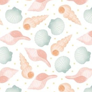 Seashells - pastel - beach summer fabric - LAD21