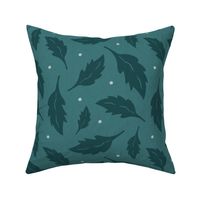 Autumn Leaves Textured Teal Large Scale