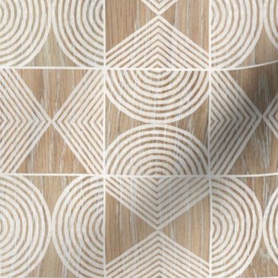 Boho Tribal Woodcut - Small Scale Neutral Geometric Shapes on Natural Wood