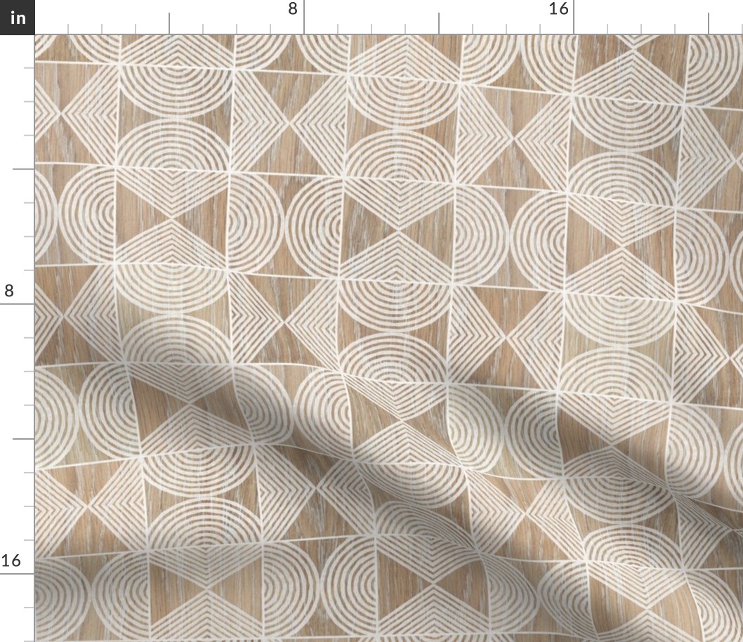 Boho Tribal Woodcut - Small Scale Neutral Geometric Shapes on Natural Wood