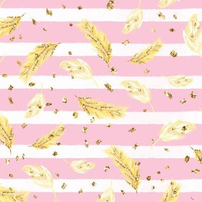 Pink Stripes Yellow Feathers Gold Glitter