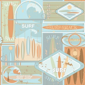 Sun Bleached, Surfboard, Surf Shack Signs / Beach Coastal / Aqua Sage Terracotta / Large