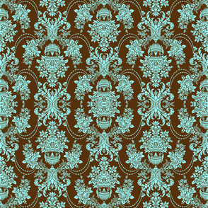 Brown And Blue Baroque Floral Pattern