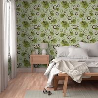 Fall for You Green floral brown circles