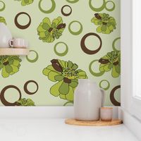 Fall for You Green floral brown circles