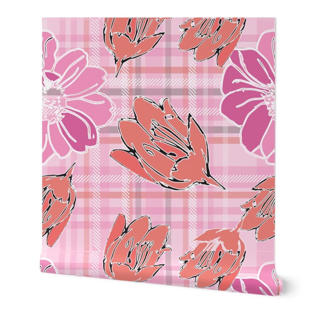 Nightblooms Pink Plaid