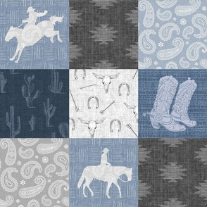 Lone Cowboy - stonewashed blue and grey western cheater quilt