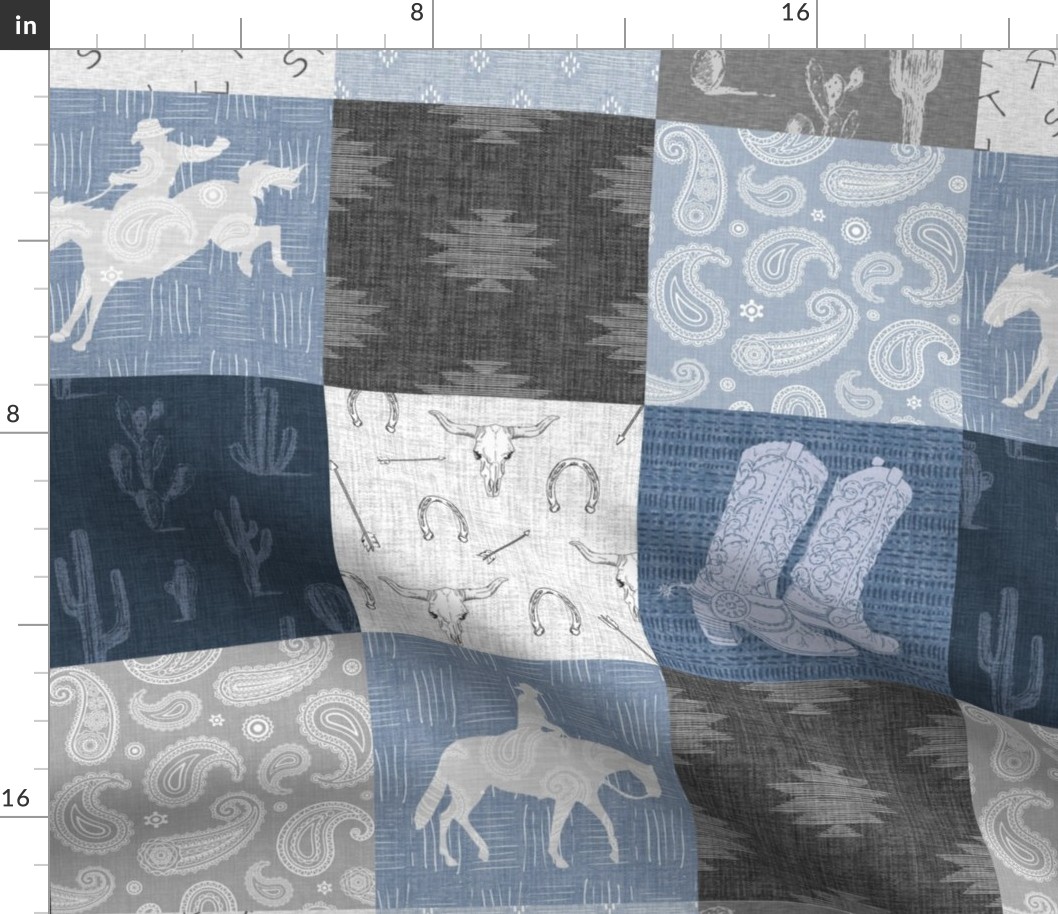 Lone Cowboy - stonewashed blue and grey western cheater quilt