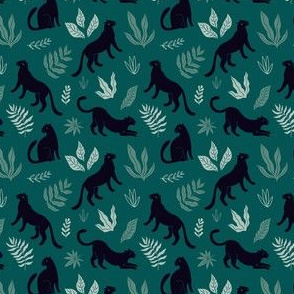 Black Panthers on emerald background. (small scale)