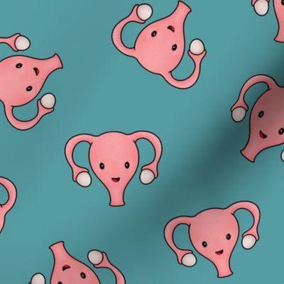 Happy Cute Uterus, teal, large