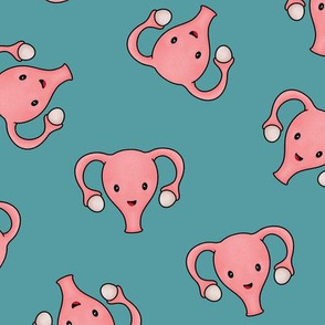 Happy Cute Uterus, teal, large