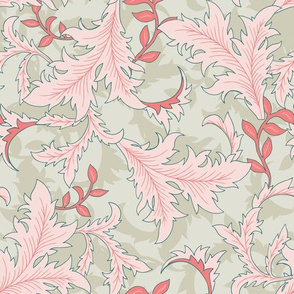 Pastel Peach Acanthus and Leaves