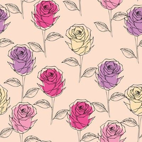 Colorful roses on beige