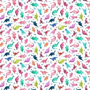 Micro Print Tossed Multicolored Ditsy Dinos on White