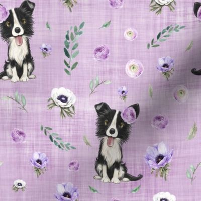 border collie purple linen