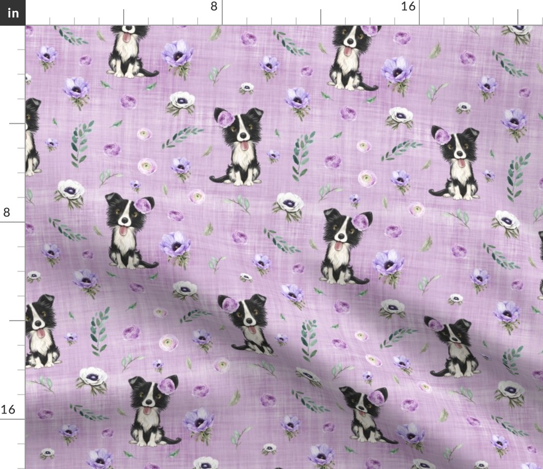 border collie purple linen