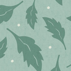 Autumn Leaves Textured Mint Green Large Scale