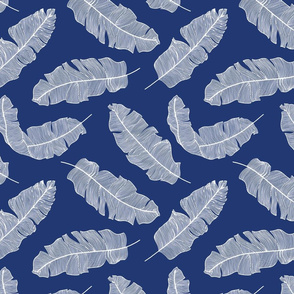 Medium tropical banana palm leaves - royal navy blue and crisp white