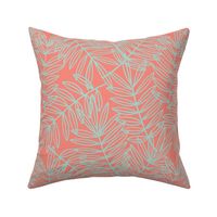 Tropical Palm Fronds in Mint on Coral - Large