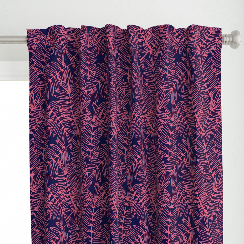 Tropical Palm Fronds in Pink on Navy - Large