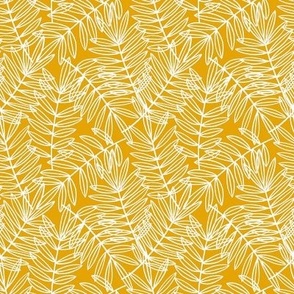 Tropical Palm Fronds in White on Goldenrod Yellow - Small