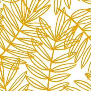 Tropical Palm Fronds in Goldenrod Yellow on White - Large