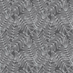 Tropical Palm Fronds in Light Grey on Charcoal - Small