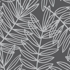 Tropical Palm Fronds in Light Grey on Charcoal - Large