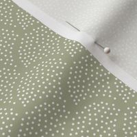 Tiny little speckled scales spots in abstract waves water shape dots texture neutral nursery soft olive green white 
