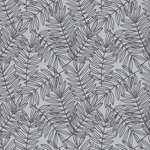 Tropical Palm Fronds in Charcoal on Light Grey - Small