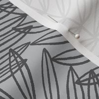 Tropical Palm Fronds in Charcoal on Light Grey - Large