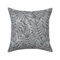 Tropical Palm Fronds in Charcoal on Light Grey - Large