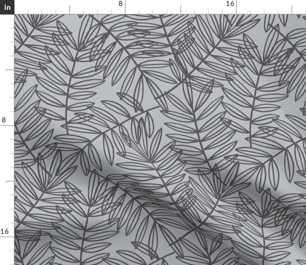 Tropical Palm Fronds in Charcoal on Light Grey - Large