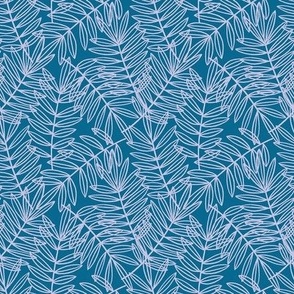 Tropical Palm Fronds in Lavender on Blue - Small