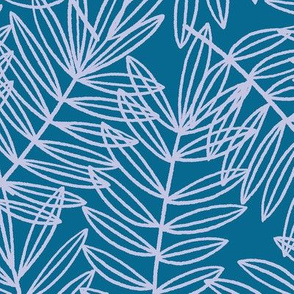 Tropical Palm Fronds in Lavender on Blue - Large