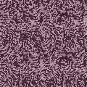 Tropical Palm Fronds in Lavender on Mauve Purple - Small