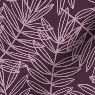Tropical Palm Fronds in Purple on Plum - Large