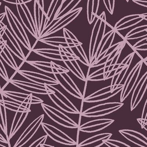 Tropical Palm Fronds in Purple on Plum - Large