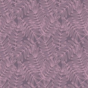 Tropical Palm Fronds in Lavender on Mauve Purple - Small