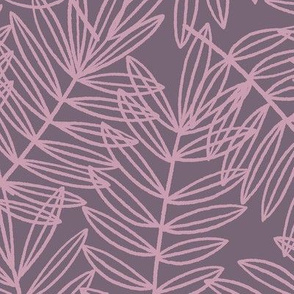 Tropical Palm Fronds in Lavender on Mauve Purple - Large