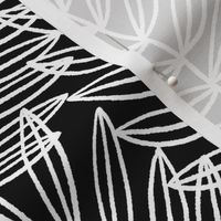 Tropical Palm Fronds in White on Black - Large