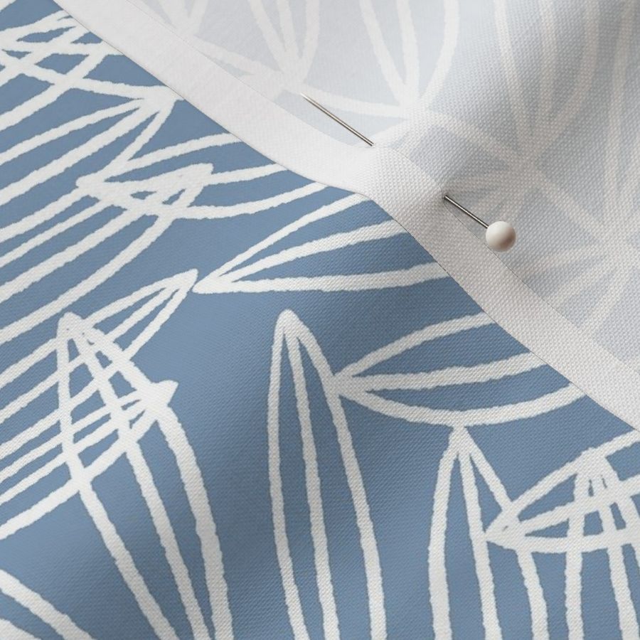 Tropical Palm Fronds in White on Periwinkle Blue - Large